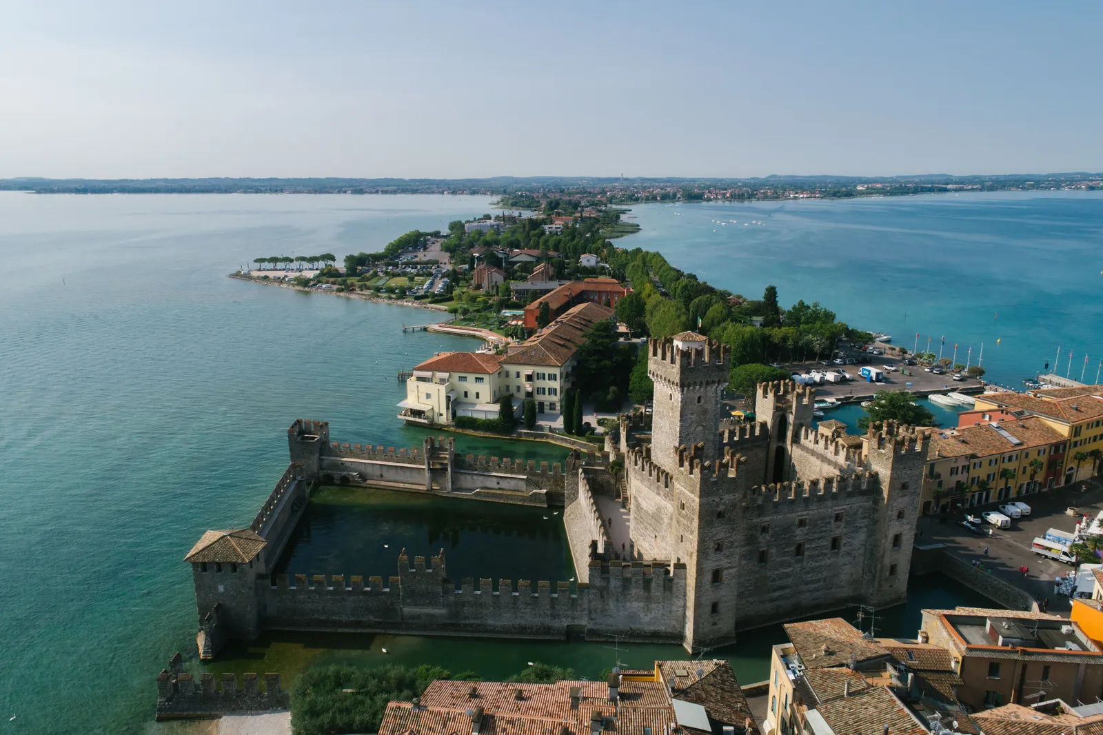 A castle on the water at Sirmione on Lake Garda, Italy