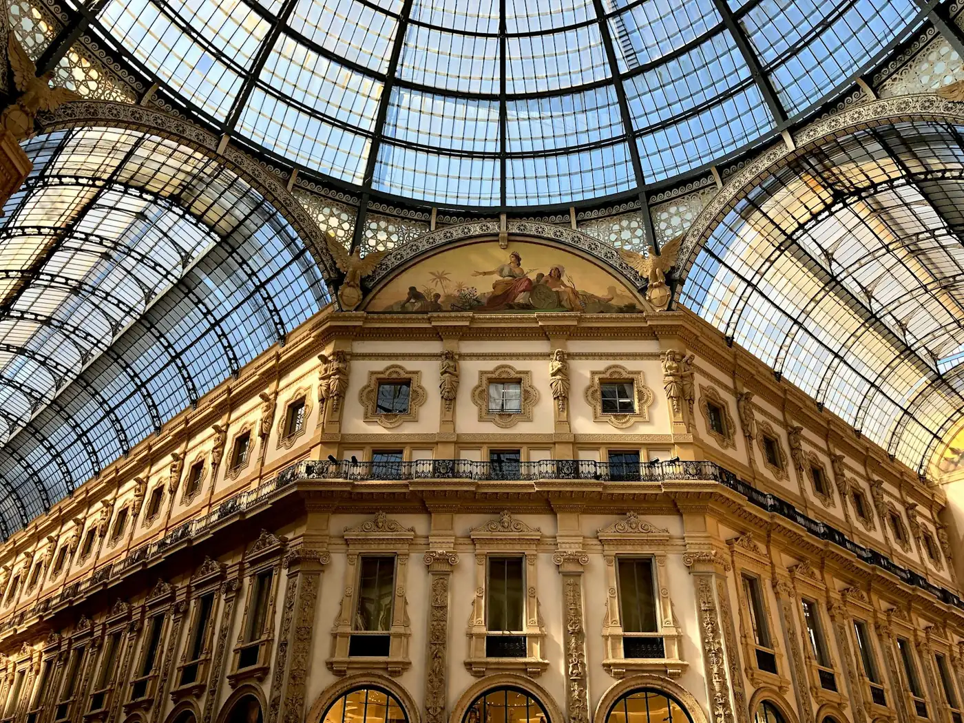 The glass-domed ceiling of the Galleria Vittorio Emanuele II in Milan