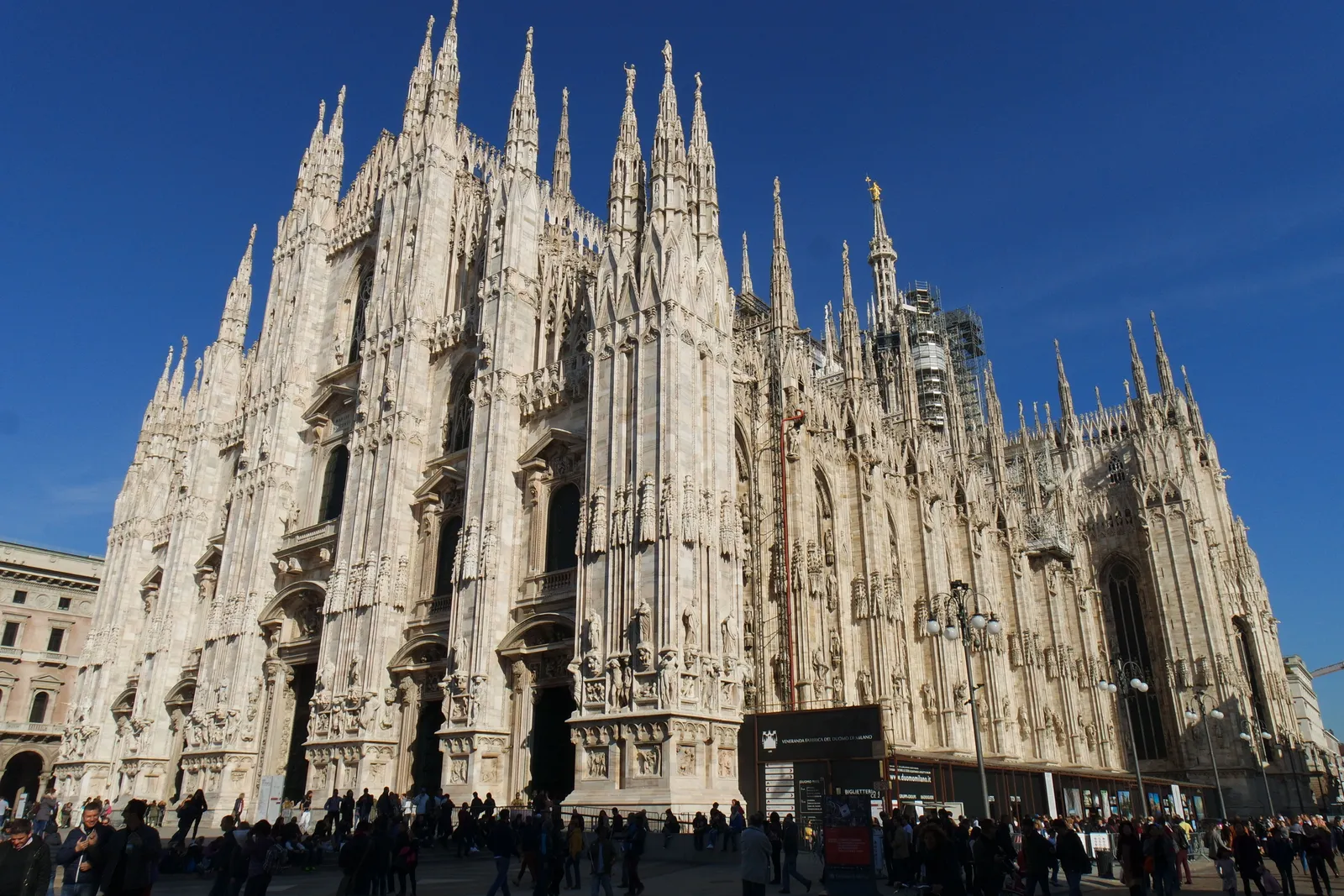 The white marble spires of Milan cathedral, Italy
