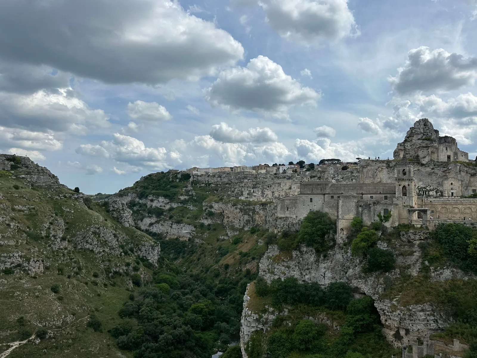 The ancient cave dwellings of the Sassi di Matera carved into the ravine
