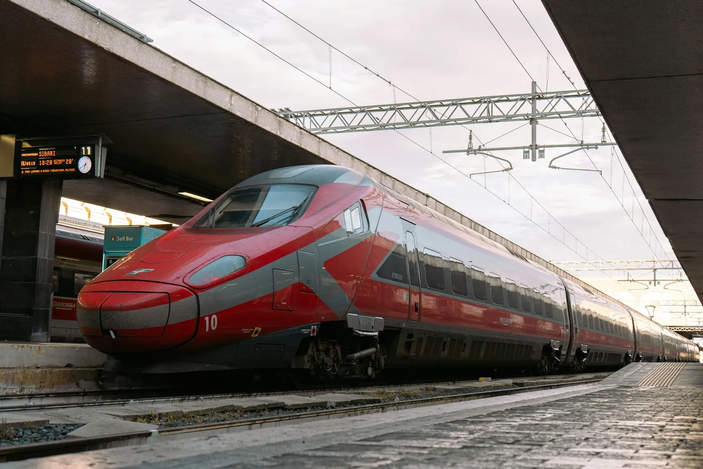 Regional trains at the platforms of Roma Termini, the central railway station of Rome, Italy