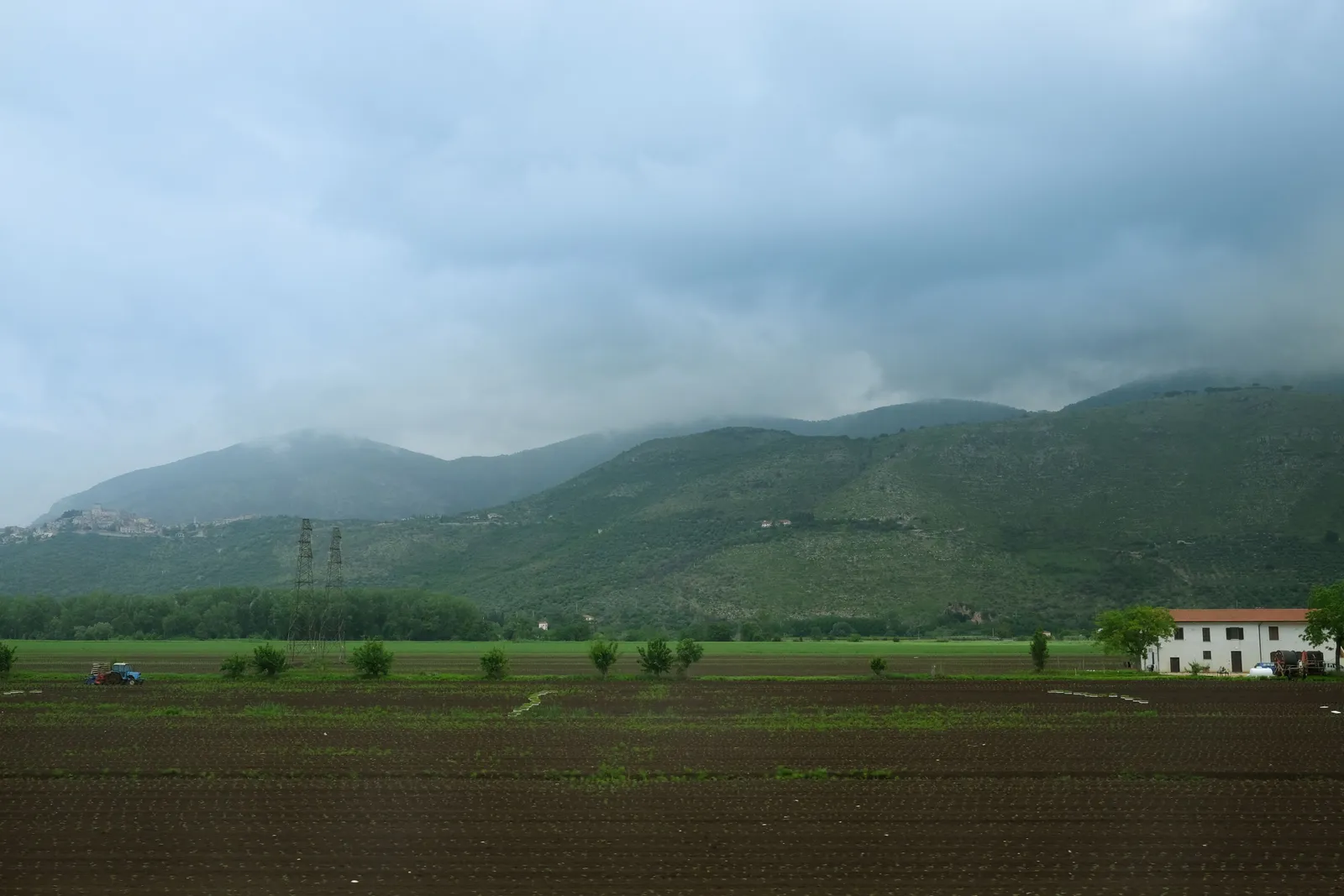 The rolling countryside and farmland of the Lazio region outside Rome, Italy
