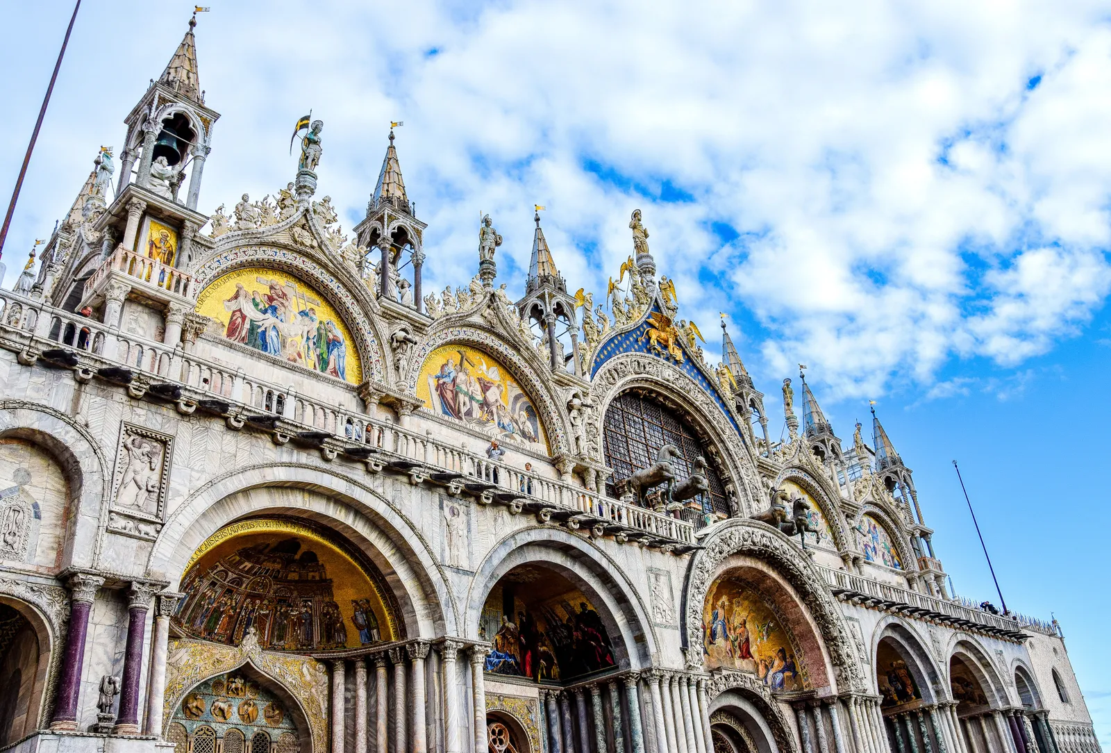 The mosaic facade of St Mark's Basilica in Venice, Italy