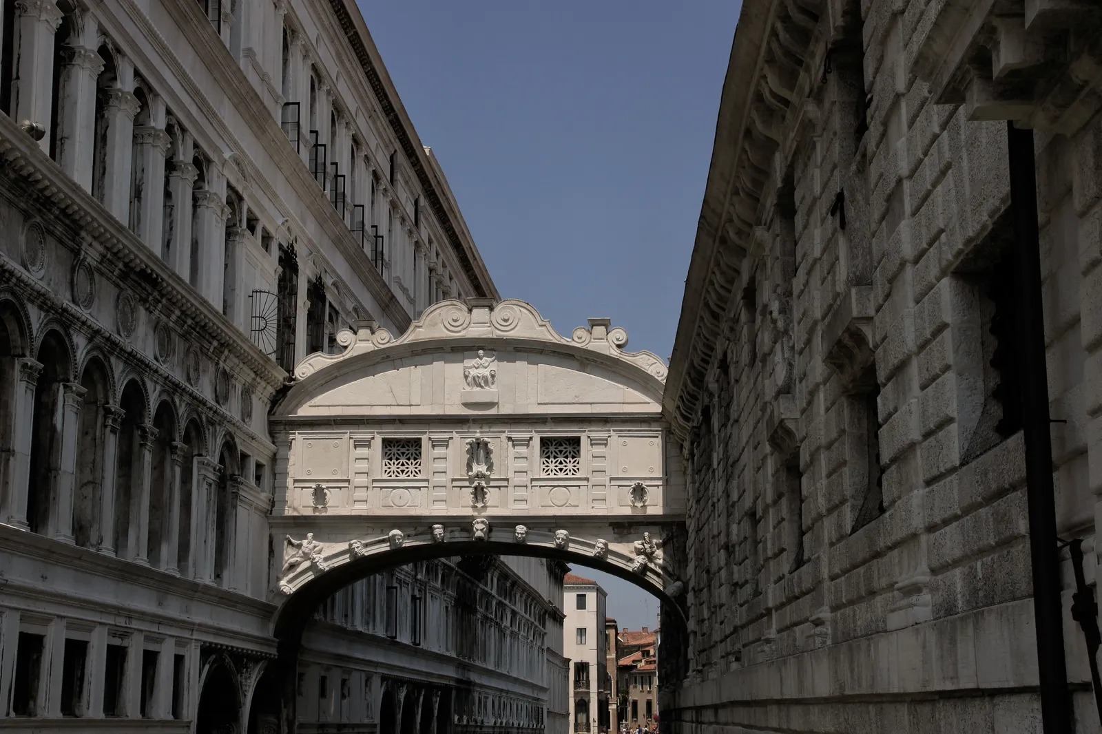 The Bridge of Sighs between the Doge's Palace and the prisons in Venice, Italy