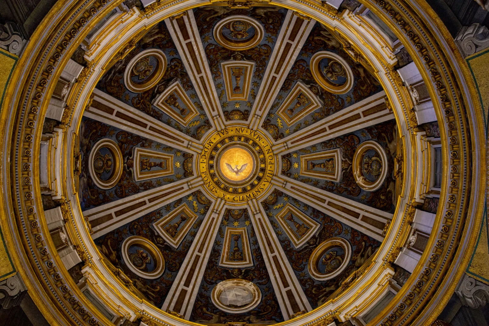The interior of the dome of St Peter's Basilica in the Vatican, Rome, Italy
