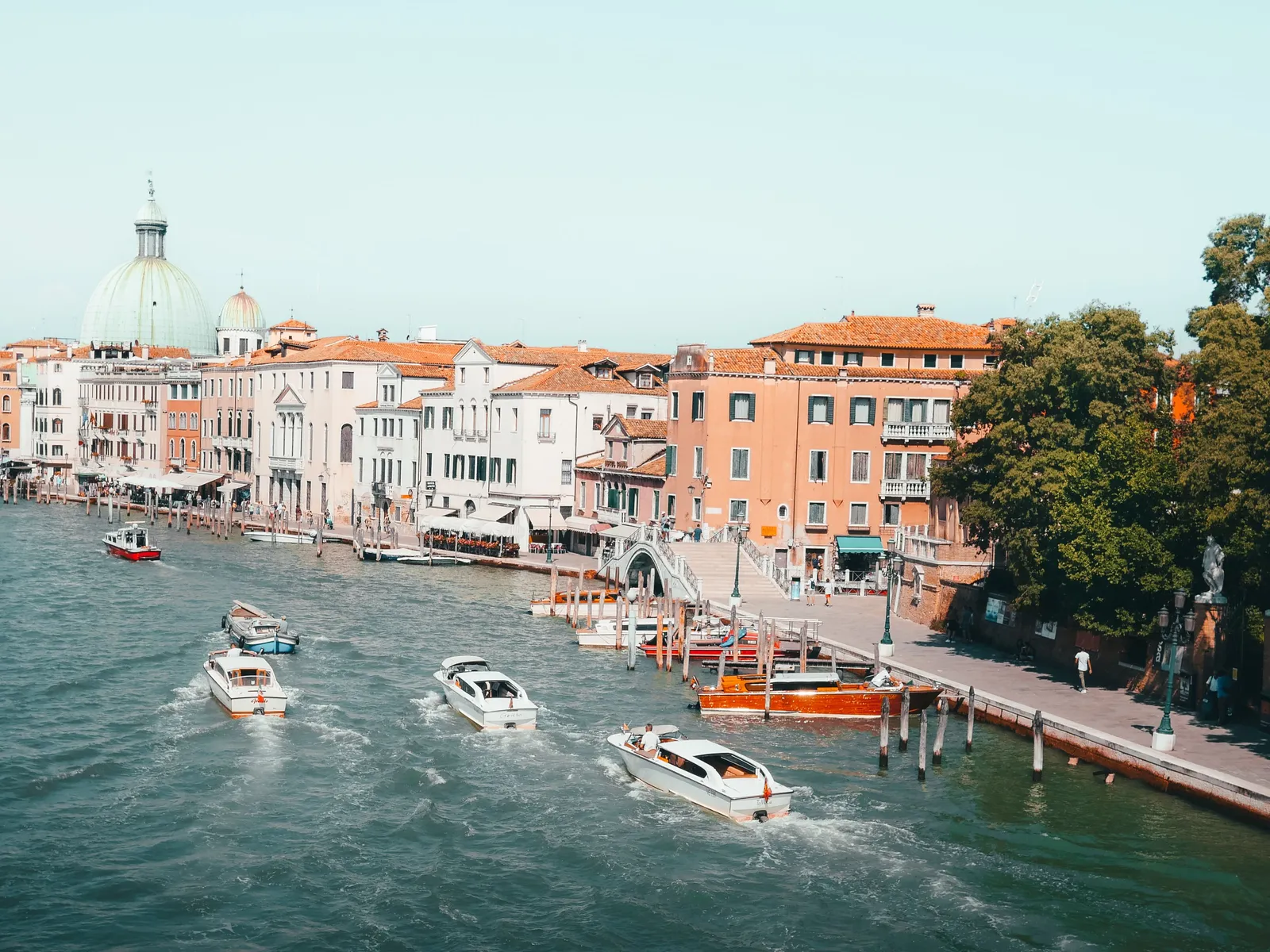 Boats and palazzi along the Grand Canal in Venice, Italy