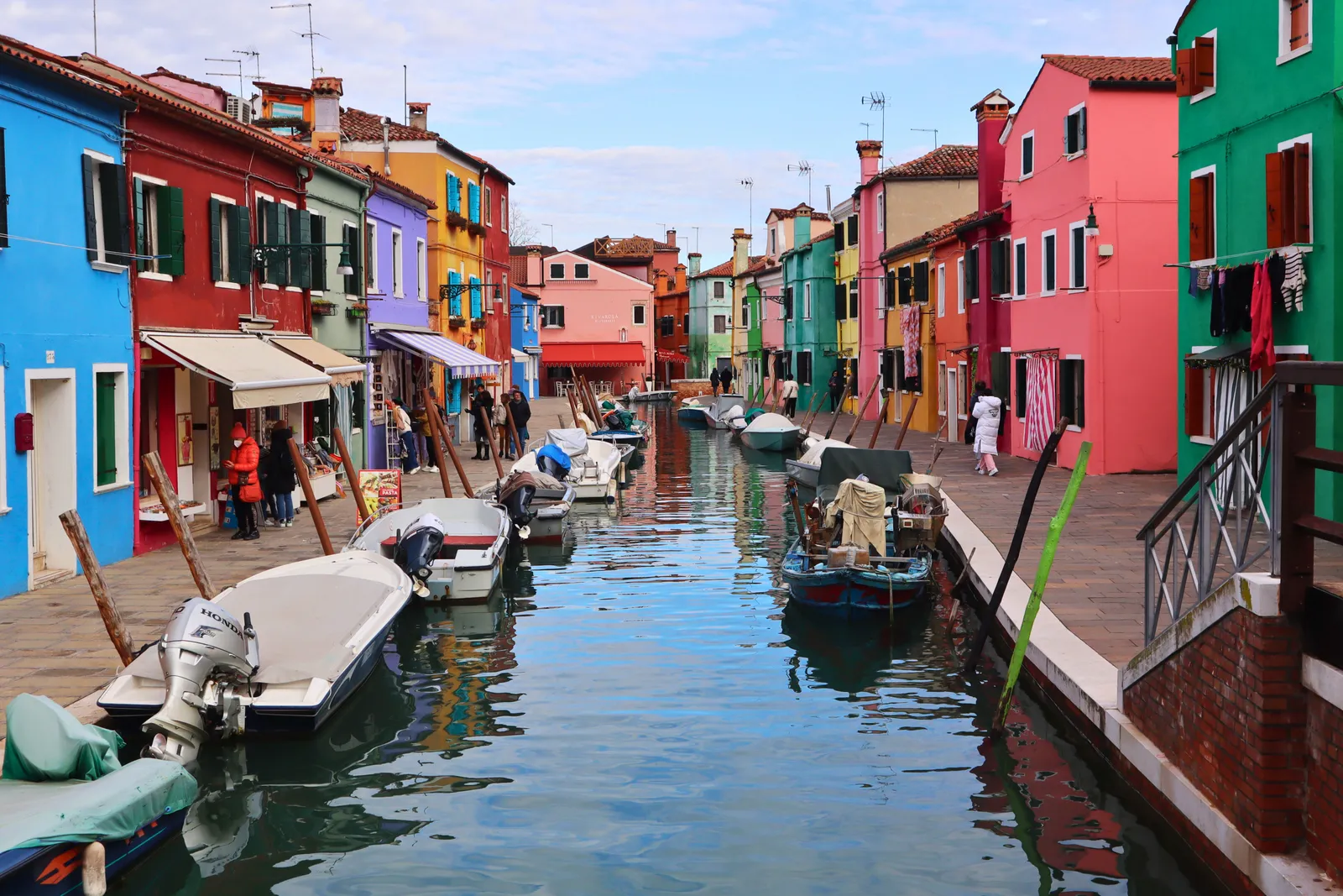 The brightly painted fishing houses of Burano in the Venetian lagoon
